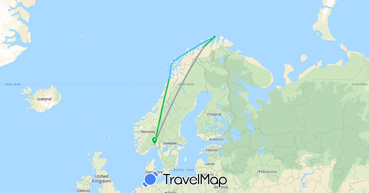 TravelMap itinerary: driving, bus, plane, boat in Norway (Europe)